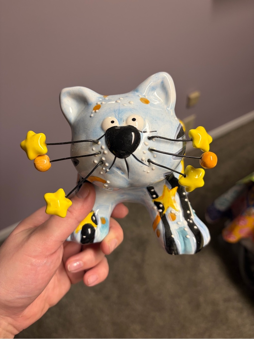 Whimsical Ceramic Cat Bank with Yellow Star Accents